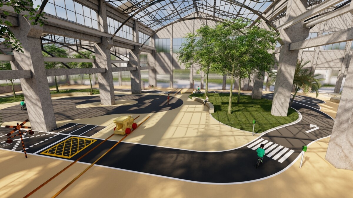 ▲高雄市規劃將臺鐵高雄機廠貨車工場改建為「高雄親子遊樂園區」，1.5萬平方公尺用地將設置近30項親子設施，打造全台最大室內全齡免費遊樂園。(圖／高雄市工務局提供)